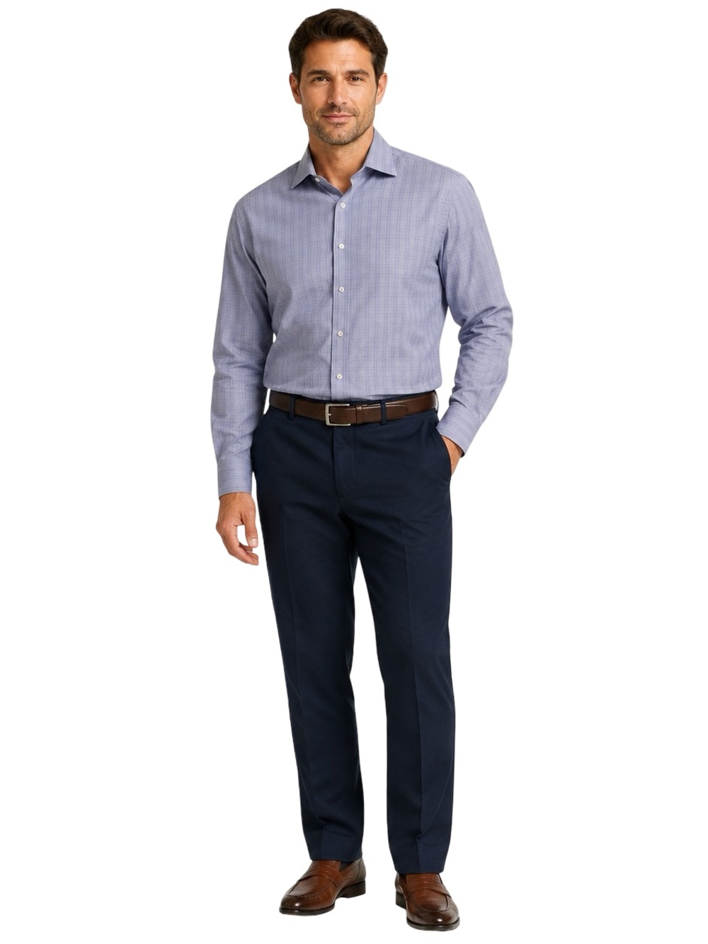 Michael Kors Tailored Fit Blue Plaid Cotton Dress Shirt L 16 34/35